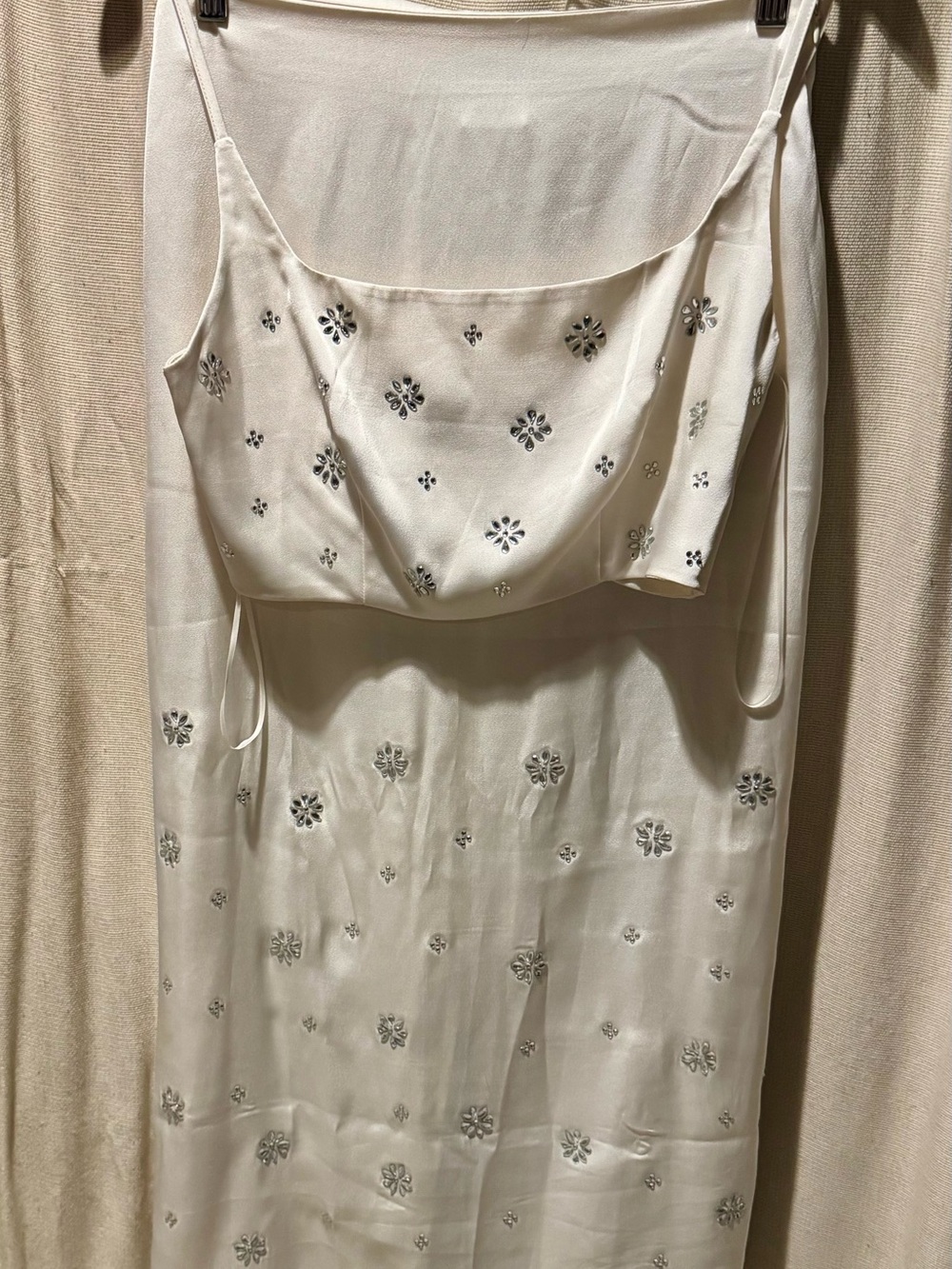 Rare White Embellished Satin Two-Piece